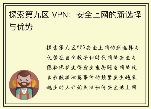 探索第九区 VPN：安全上网的新选择与优势