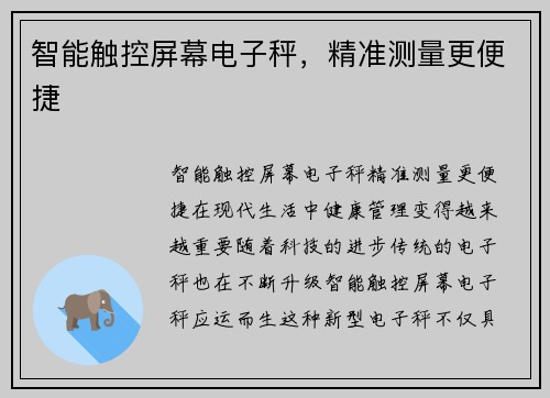 智能触控屏幕电子秤，精准测量更便捷